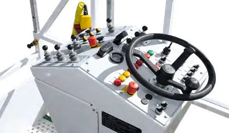 CHAMP 70 — operator's console with steering wheel, joysticks and gauges